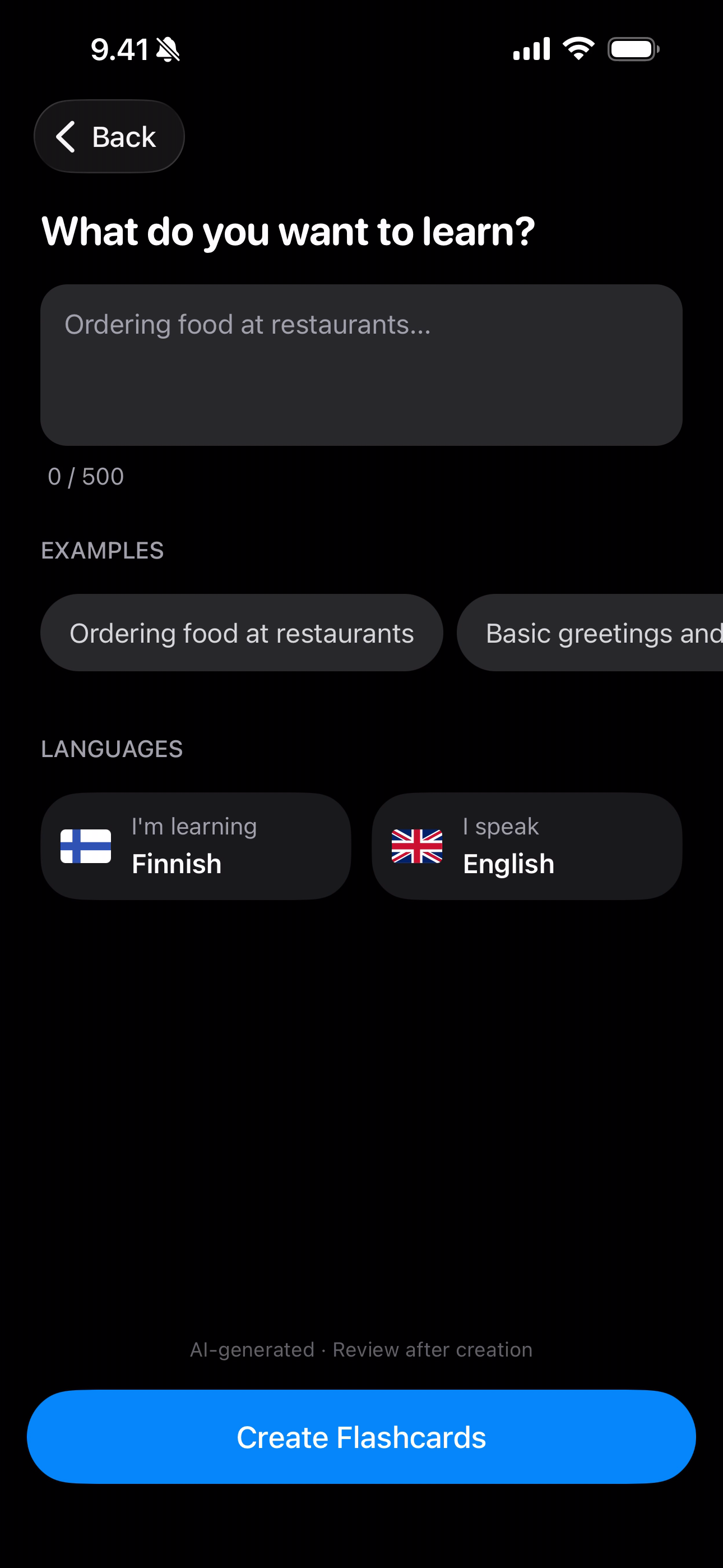 Type a topic from scratch